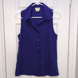 UO Coincidence & Chance Royal Blue Sleeveless Button-Down Collar Shirt Blouse